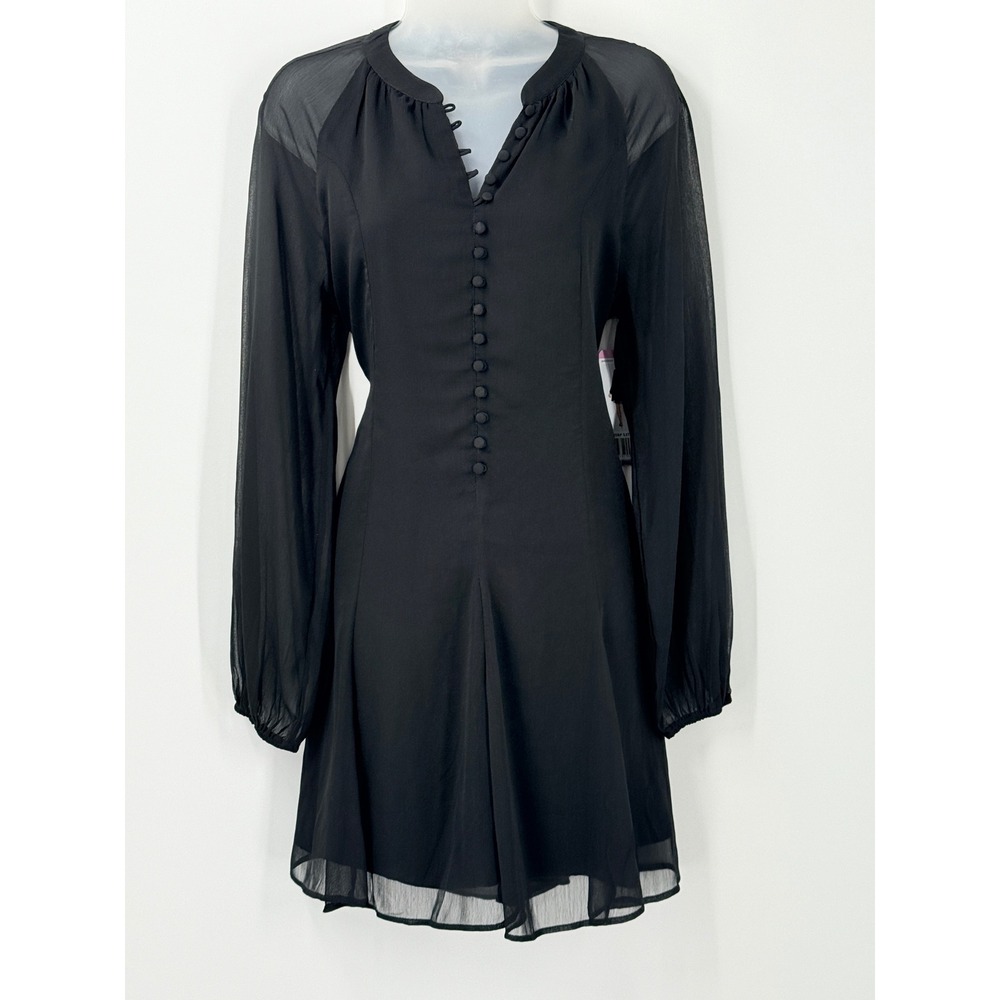 NWT Whimsigoth witchy Joie Balloon Sleeve Dress sz S Sheer Black Buttons Goth